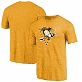 Men's Pittsburgh Penguins Fanatics Branded Distressed Team Primary Logo Tri Blend T-Shirt Gold FengYun,baseball caps,new era cap wholesale,wholesale hats